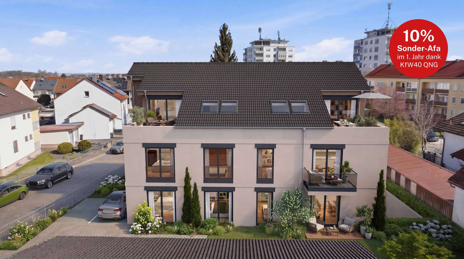 *KfW-40-QNG* Wohnkomfort pur! 2,5-Zi.-Neubauwohnung im EG mit Gartenanteil und sonniger Terrasse